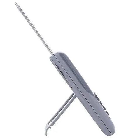 Side view of Pocket Kangaroo Thermometer With Cable Storage And Min Max Memory, showing probe and stand support.