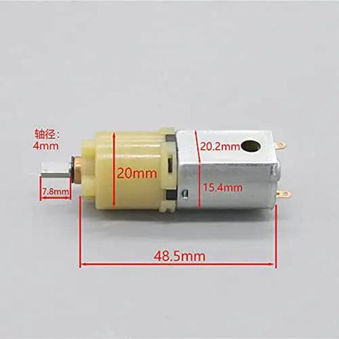 Compact 20mm Planetary Gearbox Reducer Gear Motor For DC Power 5V 6V 9V 12V 15V, 15 To 60 RPM, side view, metal and plastic components
