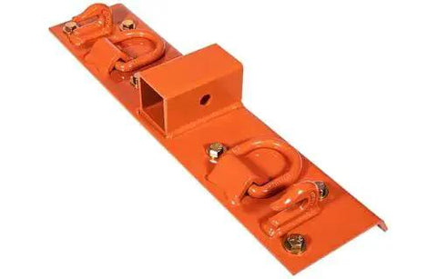 Bolt On Tractor Grab Hooks For Kubota Buckets With D Rings 2In Receiver Orange, showing heavy-duty steel with bolts