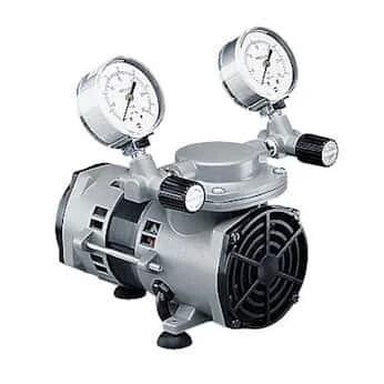 Cole-Parmer PTFE-coated vacuum pump with dual gauges and regulators, metal body, 115V
