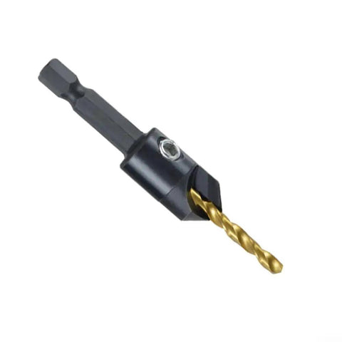 Close-up of a drill bit from the 12 Piece Titanium Coated Countersink Drill Bit Set with Hex Shank for precision woodworking projects.