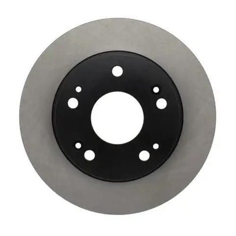 Rear brake rotor, silver disc with black hub, front view