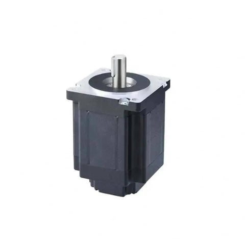 Servo motor with integrated brake, front view, black housing and protruding shaft