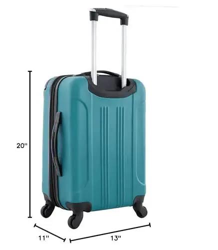 Teal 22 Inch Expandable Hardside Spinner Carry On Luggage With Durable ABS Shell And 360 Degree Wheels, side view