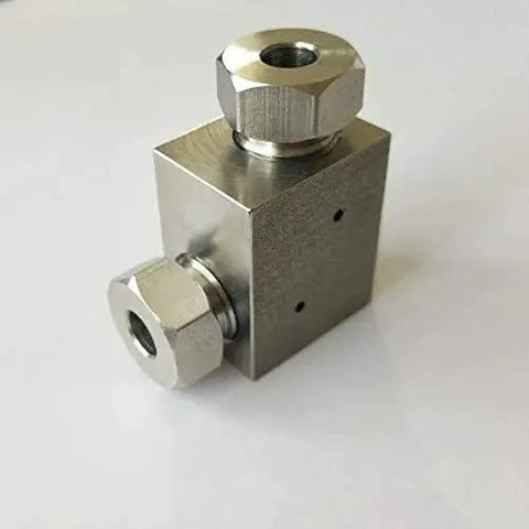Stainless Steel Elbow Valve For Water Jet Cutting Machine Replacement Part, 1/4 Inch Inlet And Outlet, 2 Ports, side view