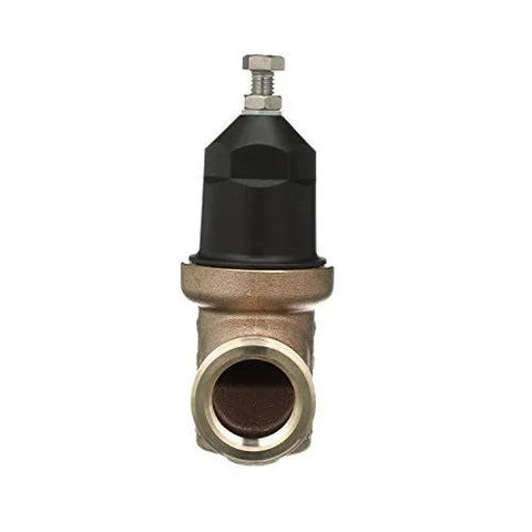 Front view of Zurn Wilkins 1-in NR3XL pressure reducing valve with double union FNPT copper sweat connections, brass body