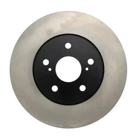 Front view of Centric Premium brake rotor with black center hub and five lug holes.