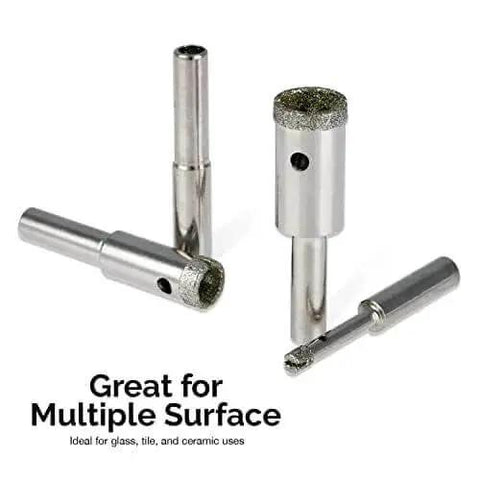 Diamond Hole Saw Set For Glass And Tile By Neiko 00823A Five Piece Diamond Drill Bit Set with hollow core on white background
