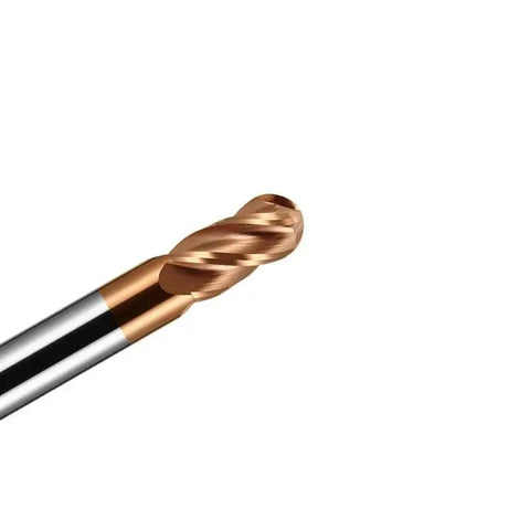 One Quarter Inch Carbide Ball Nose End Mill Bit With Four Flutes TiN Coated For Alloy Steels And Hardened Steels Two Inch Overall Length