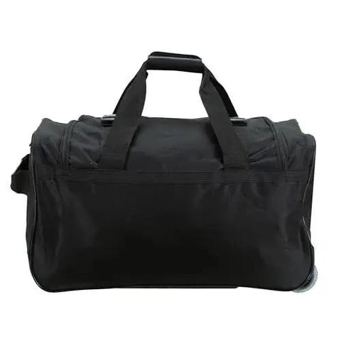 Rolling Duffel Bag With Extra Large Wheels And A Wide U Shaped Opening, Sleek Black 22 Inch Soft Sided Travel Luggage