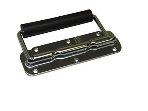 RH-0532F-A Spring Loaded Surface Mount Handle With Rubber Grip In Bright Zinc Finish, 4.88 W x 3.20 H, 16 Gauge Plate, Five Mounting Holes