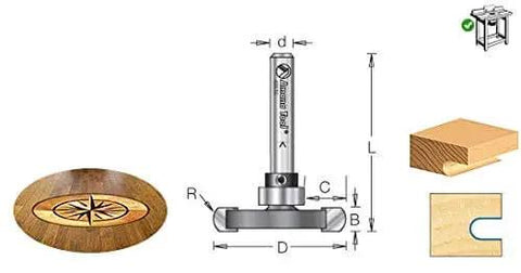Carbide Tipped Flooring Router Bit Round Nose Cutter For Wood Slots Inlays And Medallions 1-1/4 Inch Diameter 1/8 Inch Radius