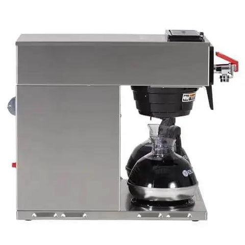 Side view of Automatic Commercial Coffee Brewer With 3 Lower Warmers 120V Delivers 3.9 Gallons Per Hour Hot Water Tap