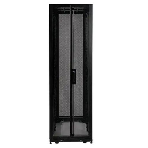 Front view of black 42U Server Rack Enclosure Cabinet With Doors And Side Panels For 19 Inch Gear, 3000 Pound Capacity