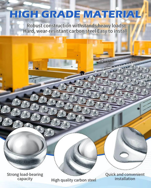 32 Pcs Surface Roller Ball Transfer Bearings 1 Inch Carbon Steel Units for conveyors on industrial assembly line