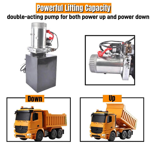 3200 PSI Hydraulic Power Unit with 12V DC Double Acting Pump, 8 Quart Metal Oil Reservoir, Dump Trailer Lifting
