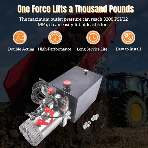 3200 PSI Hydraulic Power Unit with 12V DC Pump, 8 Quart Metal Oil Reservoir for Dump Trailers and Agricultural Equipment Mixizap.