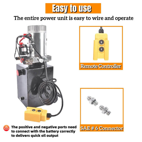 3200 PSI Hydraulic Power Unit with 12V DC Double Acting Pump, 8 Quart Metal Oil Reservoir, remote controller, connectors, Mixizap