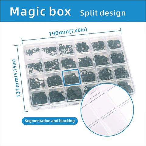 324 Piece E Clips And Snap Ring Kit In Carbon Steel For Heavy Duty Use 24 Sizes Assortment in plastic organizer box