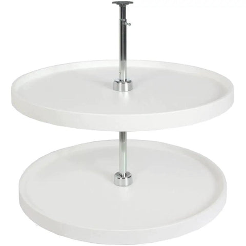 32 Inch Full Round Polymer Lazy Susan Cabinet Organizer White with Two Shelves and 360 Degree Rotation and Hardware