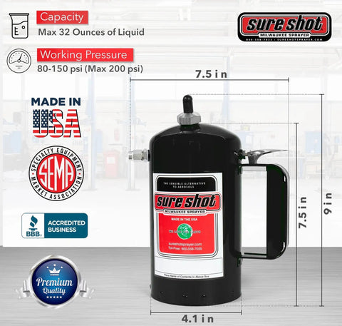 Heavy Duty Refillable 32oz Pressurized Sprayer For Oil Solvent Degreasers And Lubricants With Adjustable Nozzles A Durable Steel Canister Rechargeable Made In The USA Non Aerosol Design
