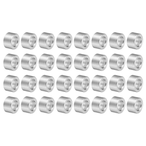 32-piece aluminum spacer set with 4mm ID, 7mm OD, and 4mm length, unthreaded standoffs for M4 screws; crafted from durable 6061 aluminum.