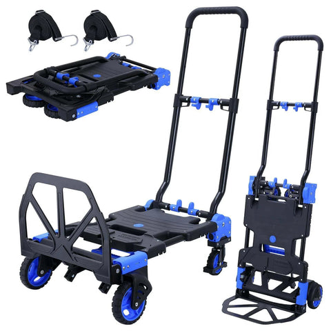 2-in-1 Hand Truck Dolly Foldable,330LB Capacity Hand Dolly with Retractable Handle, 4 Wheels, Portable Handtruck, Folded and Unfolded View