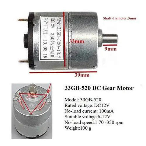 33GB-520 DC gear motor details for Robot Tracked Chassis Kit With Dual DC Motors For Arduino Raspberry Pi Microbit Python DIY