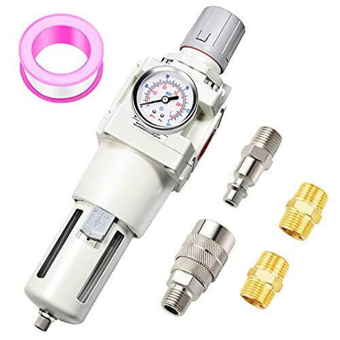 3/4 Inch NPT Manual Drainage Air Filter Pressure Regulator Combo Piggyback, Air Tool Compressor Filter - Gauge AW4000-06