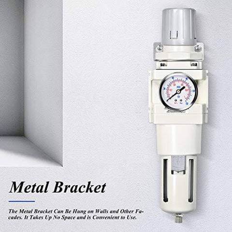 3/4 Inch NPT Manual Drainage Air Filter Pressure Regulator Combo Piggyback, Air Tool Compressor Filter - Gauge AW4000-06