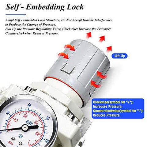 3/4 Inch NPT Manual Drainage Air Filter Pressure Regulator Combo Piggyback, Air Tool Compressor Filter - Gauge AW4000-06