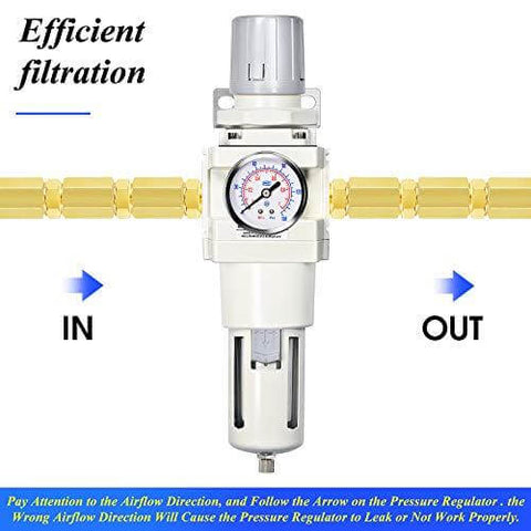 3/4 Inch NPT Manual Drainage Air Filter Pressure Regulator Combo Piggyback, Air Tool Compressor Filter - Gauge AW4000-06