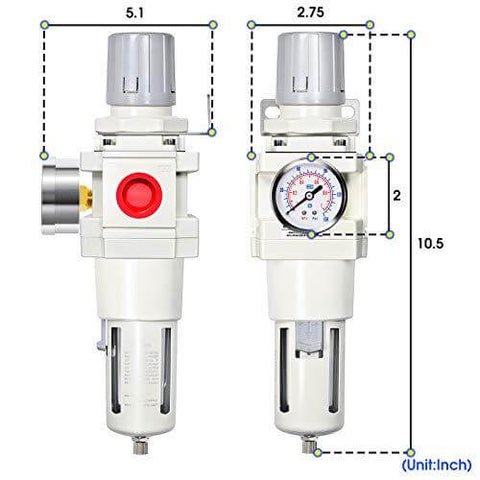3/4 Inch NPT Manual Drainage Air Filter Pressure Regulator Combo Piggyback, Air Tool Compressor Filter - Gauge AW4000-06