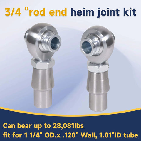 3/4 Heim Joints Rod End Kit with Right and Left Hand Threads, 0.75 Chromoly Suspension and Steering Set with adapters