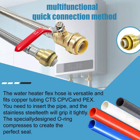Three Quarter Inch Ball Valve Water Heater Hose Connector Set With Stainless Steel Braided Flexible Design For Quick Install