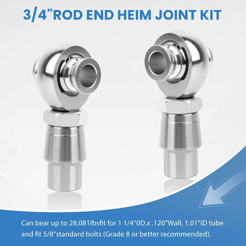 8 pcs 3/4 inch Heim Joint Rod End Kit, chromoly panhard rod ends with spacers, shown in close-up view, ideal for steering applications
