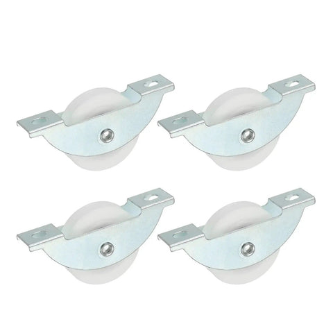 34mm Sliding Door Nylon Pulleys Four Pack For Screen Doors Wardrobes Cupboards And Closets Quiet Wear Resistant Nylon Wheels With Chrome Steel Housings 5mm Hole Distance Furniture Roller Wheels Silver - image of four nylon wheels with chrome steel housings