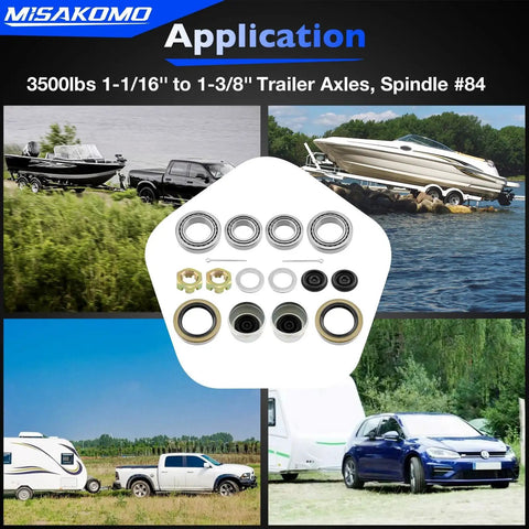 Trailer Bearing Kit For 3500 Pounds Axles 1-1/16 To 1-3/8 Inch Spindle 84 With 171255TB Grease Seals and Dust Caps on display