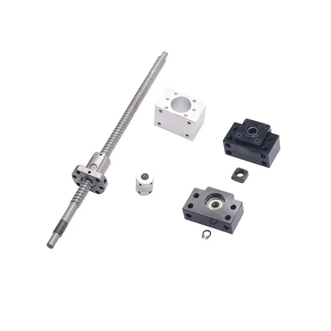 350mm Ball Screw RM1204 SFU1204 End Processing Kit With Metal Ball Nut And BK10 BF10 End Supports visible with components laid out