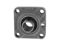 Front view of 30mm bore narrow set screw four bolt flange bearing with ball bearing insert, cast iron housing, relubrication ready.