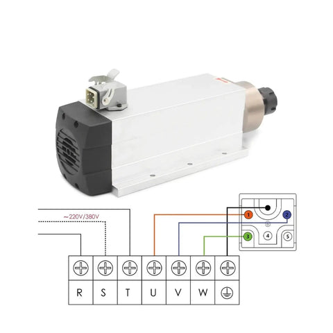 3.5KW ER25 Air Cooled Spindle Motor With Ceramic Bearings Square Type For CNC Milling Machine 380V With Flange Diagram