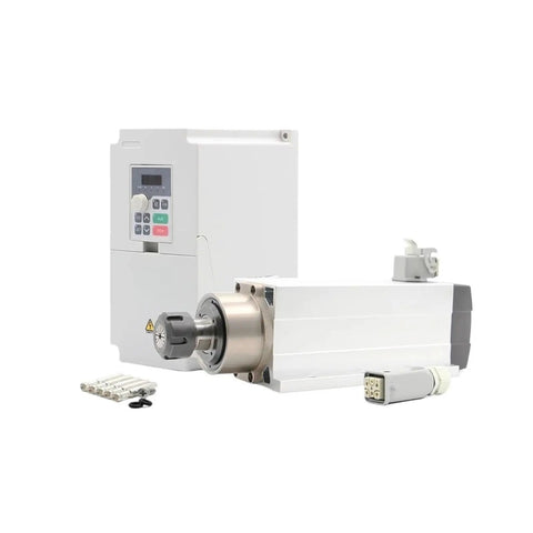 3.5KW ER25 Air Cooled Spindle Motor With Ceramic Bearings And Flange, 4KW H100 Inverter Controller, 380V CNC Milling Spindle