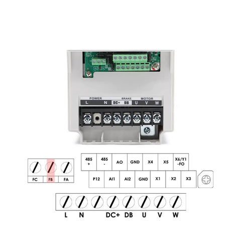 Back view of connection terminal of 4KW H100 Inverter Controller for 3.5KW ER25 Air Cooled Spindle Motor with Ceramic Bearings and Flange