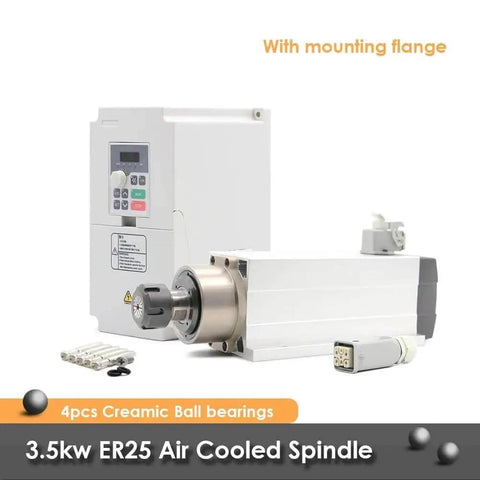 3.5KW ER25 Air Cooled Spindle Motor With Ceramic Bearings And Flange, 4KW H100 Inverter Controller, 380V CNC Milling Spindle