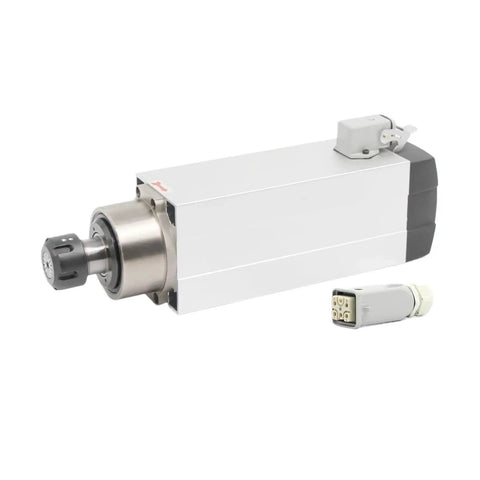 3.5KW ER25 Air Cooled Spindle Motor with Ceramic Bearings for CNC Milling Machines Square Type 220V, shown with connector.