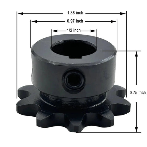 35B Roller Chain Sprocket Type B For ANSI 35 Chain with 10 Teeth, 1/2 Inch Bore, 3/8 Inch Pitch, Hardened 1045 Carbon Steel.