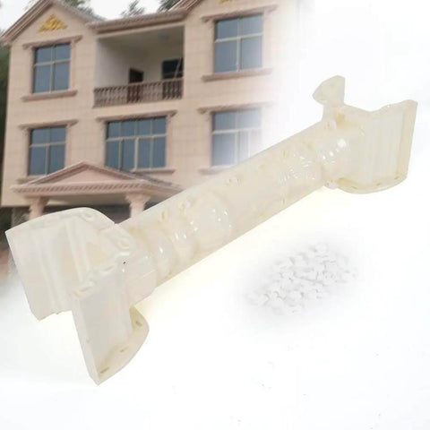 Two 35 Inch Balustrade Molds For DIY Concrete Casting shown with a house in background, white plastic mold with wood texture for garden use