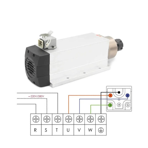 3.5KW ER25 Air Cooled Spindle Motor With Flange Or Without Flange, 220V CNC Spindle Bearing Assembly with wiring diagram
