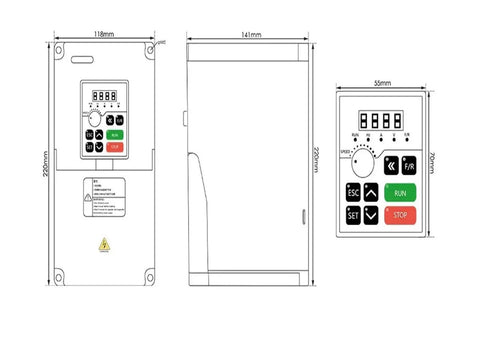 Front and side view of 4.0kW VFD controller for Beefy Air Cooled Spindle With Four Bearings, control panel display detail.