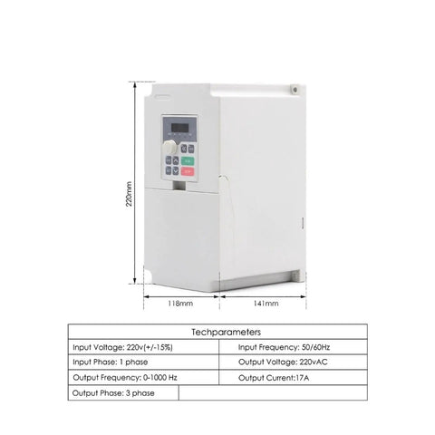 Side view of 4kW 380V VFD inverter from 3.5kW ER25 CNC Spindle Kit With Four Ceramic Ball Bearings And 4kW 380V VFD Inverter Water Cooled